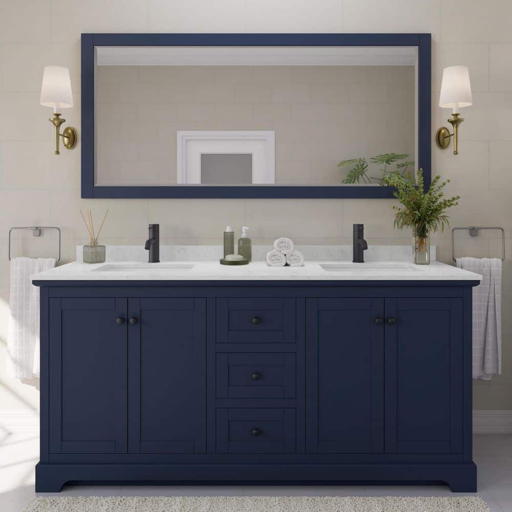 Avery 72 in. W x 22 in. D x 35 in. H Double Bath Vanity in Dark Blue with Carrara Cultured Marble Top price history on PriceWatchPro