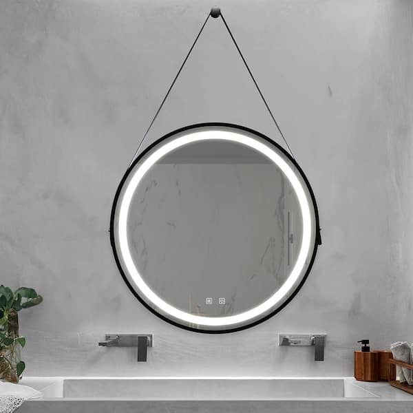 Blisstyle Black and Silver 32 in. W x 32 in. H Glam Round Glass Framed Mirror Wall Mirror Bathroom Vanity Mirror