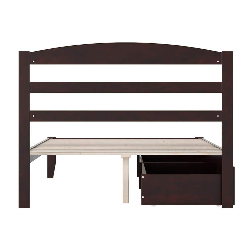 Espresso Full Double Wood Platform Bed with Storage Drawers