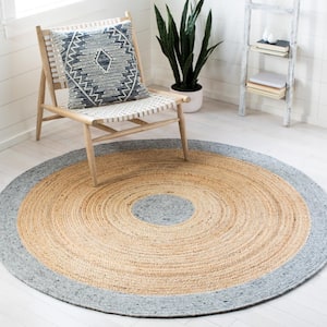 Braided Gray/Natural Doormat 3 ft. x 3 ft. Round Solid Border Area Rug
