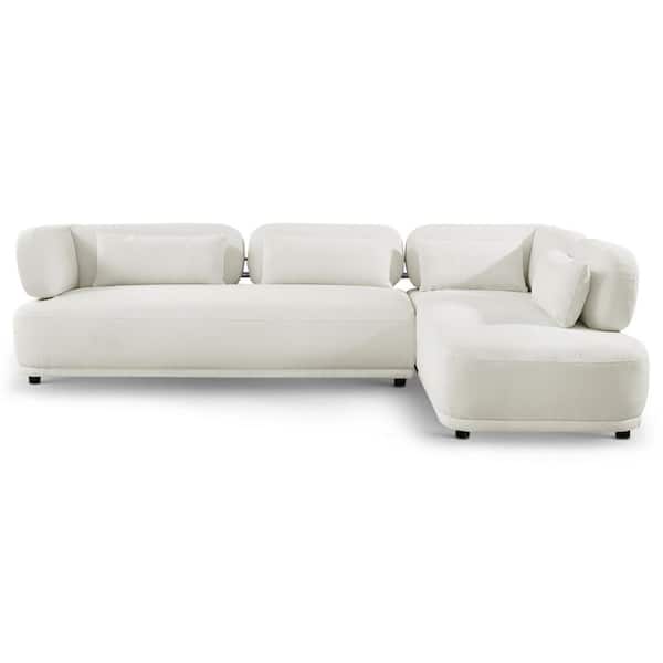 Ashcroft Furniture Co Reynaldo 116 in. W Round Arm 2-piece Right Facing Boucle Fabric Sectional Sofa in Ivory