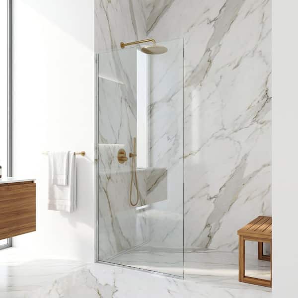 VIGO Zenith 34 in. W x 74 in. H Frameless Fixed Shower Screen Door
