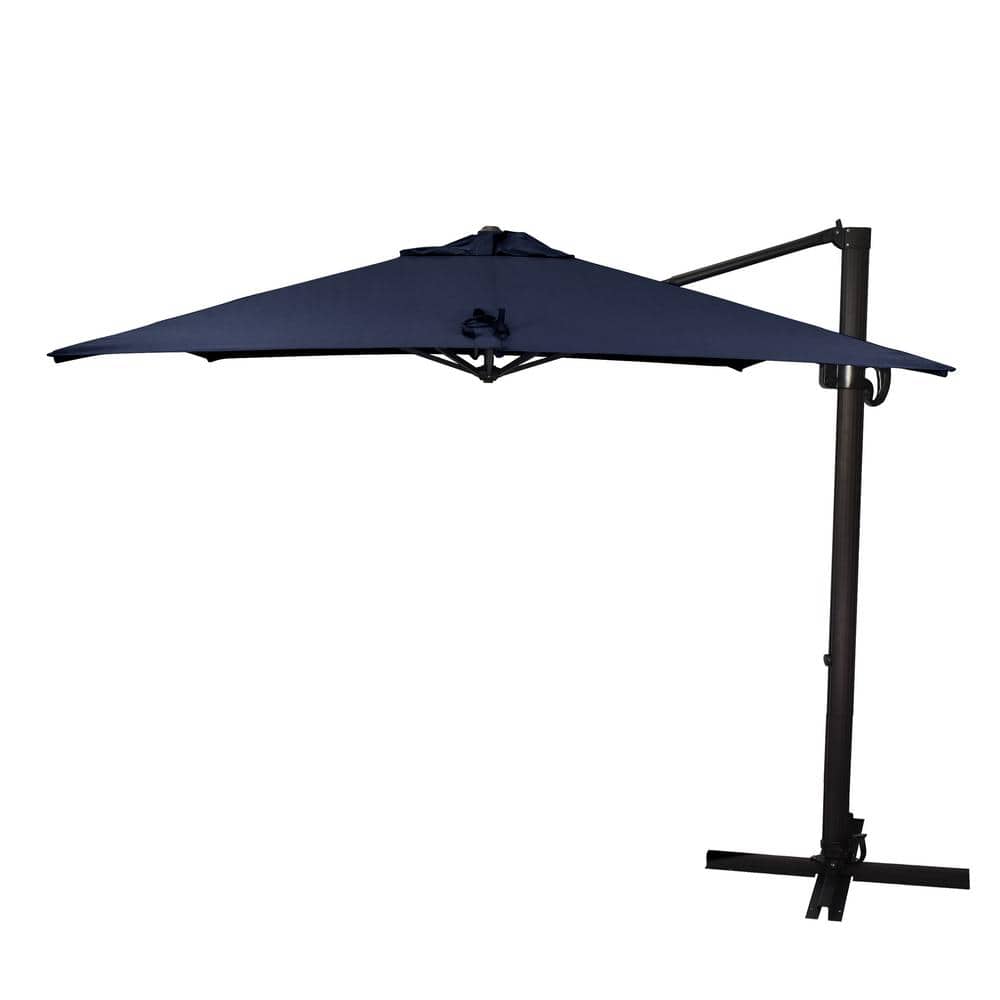 California Umbrella 8.5 ft. Bronze Aluminum Square Cantilever Patio Umbrella with Crank Open Tilt Protective Cover in Navy Blue Sunbrella -  848363037864