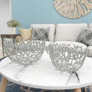 Silver Handmade Aluminum Coral Decorative Bowl (Set of 2)
