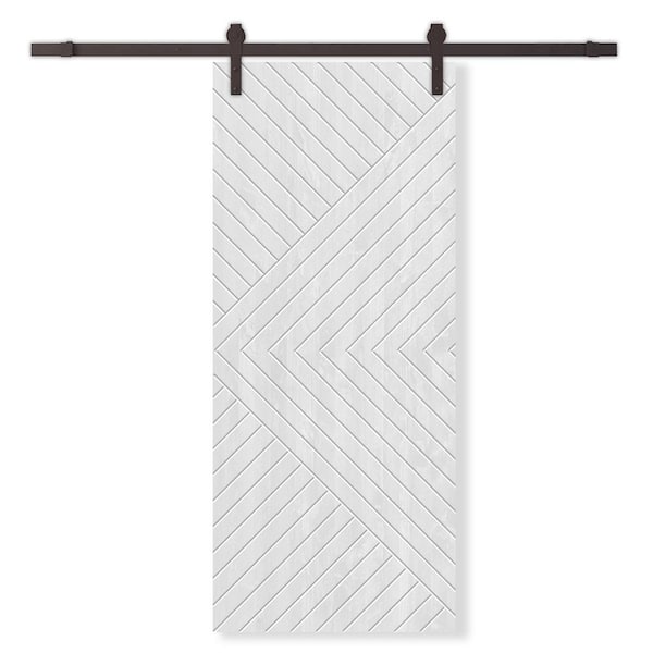 CALHOME 30 in. x 96 in. White Stained Pine Wood Modern Interior Sliding Barn Door with Hardware Kit