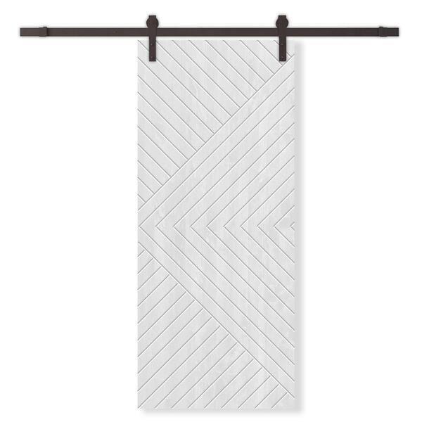CALHOME 36 in. x 96 in. White Stained Pine Wood Modern Interior Sliding Barn Door with Hardware Kit