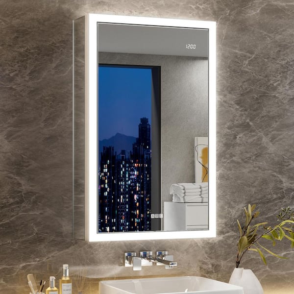 QueenFun Elega 20 in. W x 32 in. H Right Rectangular Aluminum Recessed/Wall Mount Fogless Lighted Medicine Cabinet with Mirror