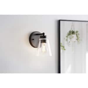 Eastburn 1-Light Matte Black Wall Sconce with Clear Glass Shade