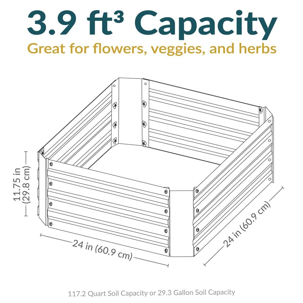 24" Square Galvanized Steel Raised Garden Bed in Silver