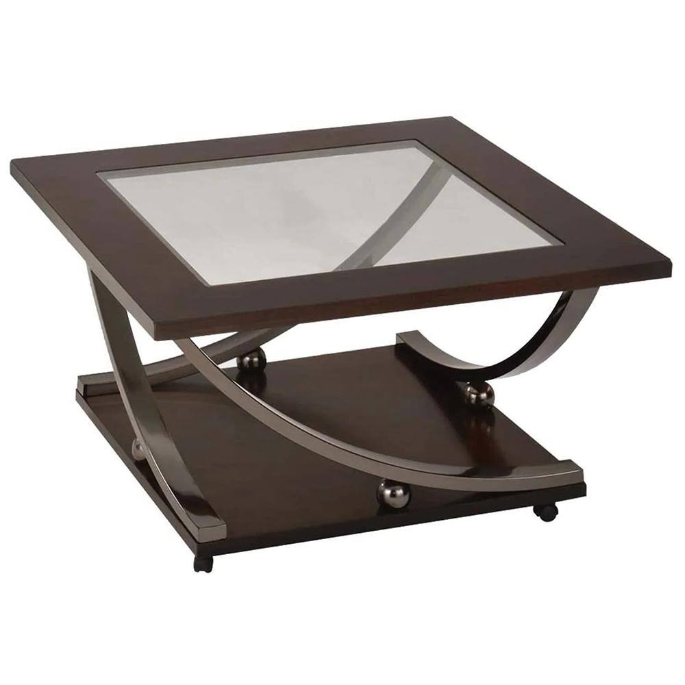 36" Black Nickel and Clear Glass Square Coffee Table with Storage