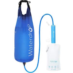 Gravity Water Filter Straw, Camping Water Filtration System Purifier 1.5 Gal Bag, 0.1 Micron, 5 Stage Filtration, Blue