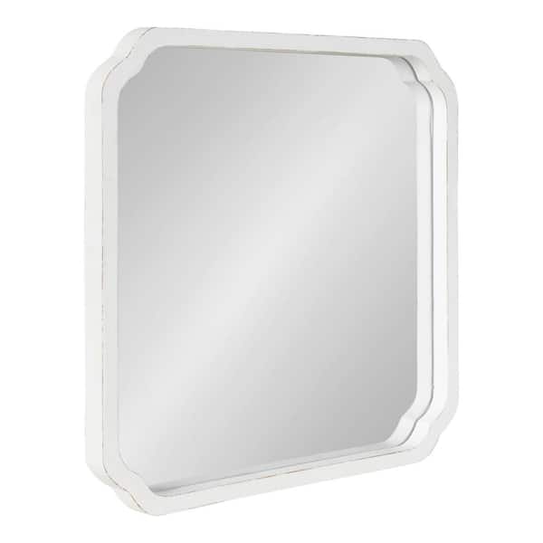 Kate and Laurel Marston 23.75 in. x 23.75 in. Farmhouse Square White Framed Decorative Wall Mirror