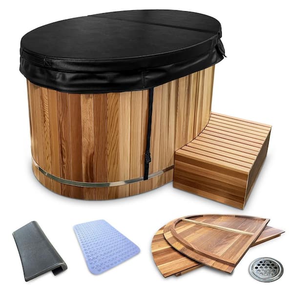 62 in. 1-Person 0-Jet Cedar Cold Plunge Ice Bath/Hot Tub with 24 in. Depth and 169 Gal. Capacity in Natural Finish