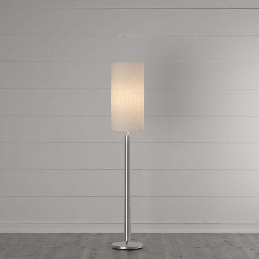 Brushed Steel Floor Lamp with Ivory Silk Shade and Touch Sensor