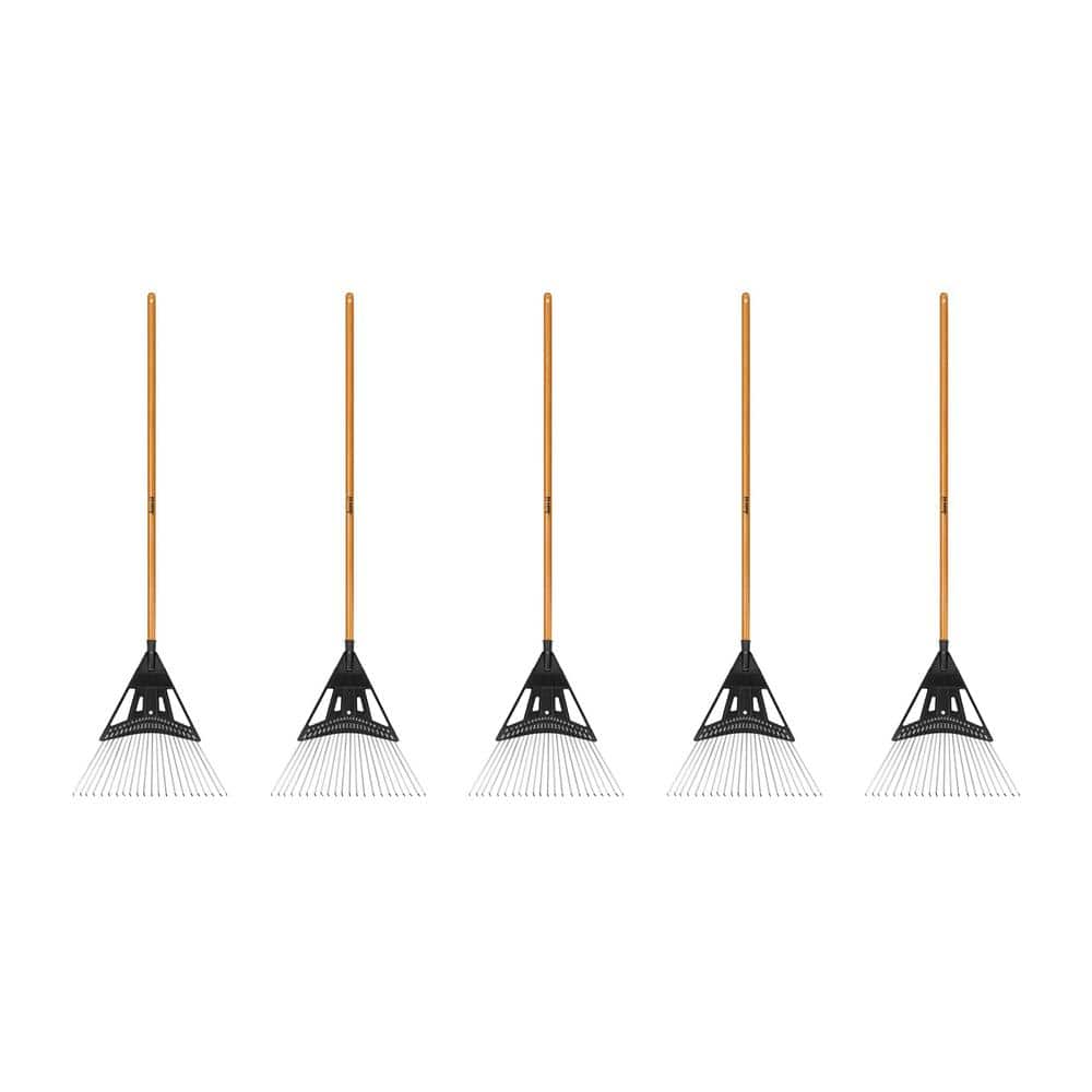 5-Piece 47 in. L Wood Handle 20 in. Poly Steel Leaf Rake Garden Tool Set