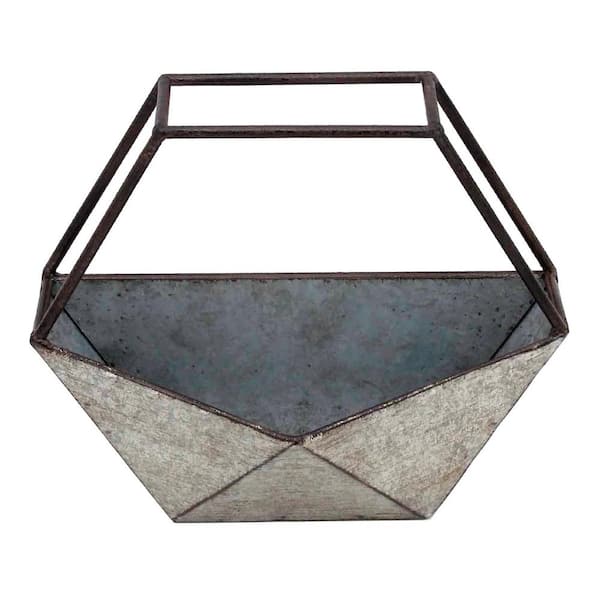 Foreside Home & Garden Rustic Silver Galvanized Metal Geometric Planter
