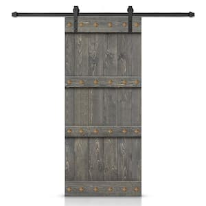 28 in. x 84 in. Weather Gray Stained DIY Knotty Pine Wood Interior Sliding Barn Door with Hardware Kit and Clavos