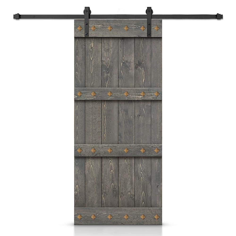 48 in. x 84 in. Weather Gray Stained DIY Knotty Pine Wood Interior Sliding Barn Door with Hardware Kit and Clavos price history on PriceWatchPro