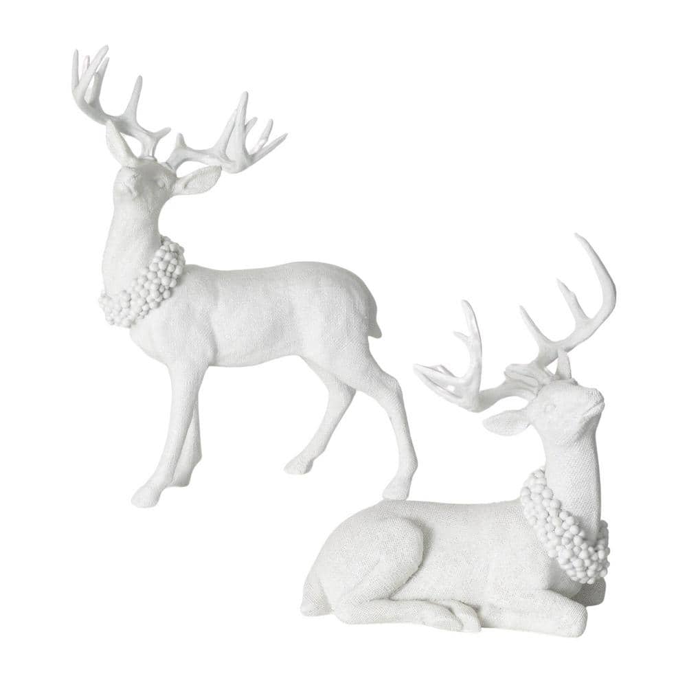 Haven Living 15.5" & 20" Frosted Christmas Deer Figurine Set of 2, White