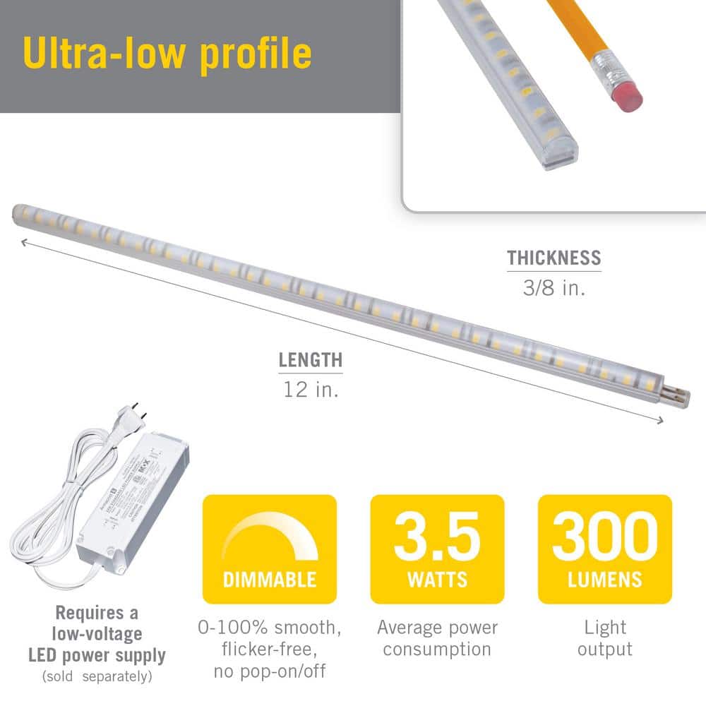 12" White LED Linkable Under Cabinet Light Diffuser Kit