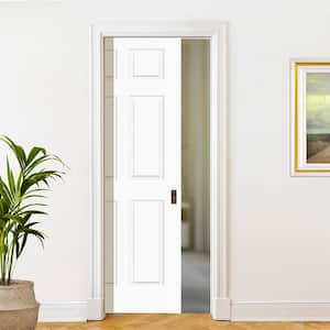 28 in. x 80 in. 6P No Bore Solid Core White Primed Composite Interior Door Slab with Pocket Door Frame and Hardware Kit