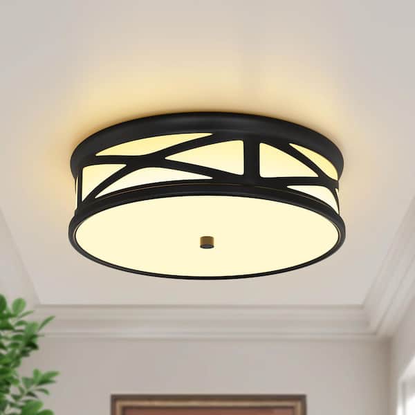 12 in. Black Round 1-Light LED Ceiling Light Fixture, Modern Flush Mount for Kitchen, Hallway, Laundry