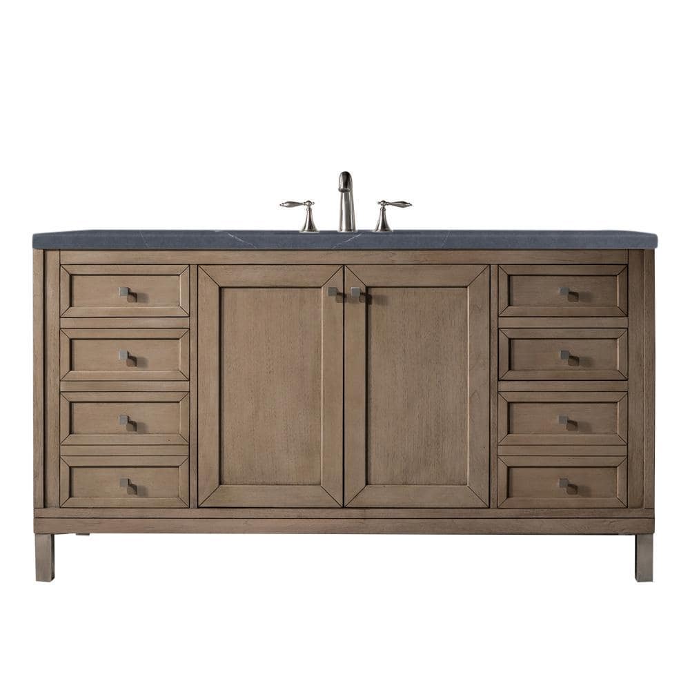 Chicago 60 in. W  x 23.5 in. D x 33.8 in. H Single Bath Vanity in Whitewashed Walnut with Charcoal Soapstone -  James Martin Vanities, 305V60SWWW3CSP