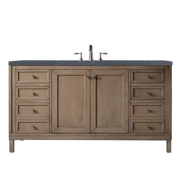 James Martin Vanities Chicago 60 in. W x 23.5 in. D x 33.8 in. H Single Bath Vanity in Whitewashed Walnut with Charcoal Soapstone