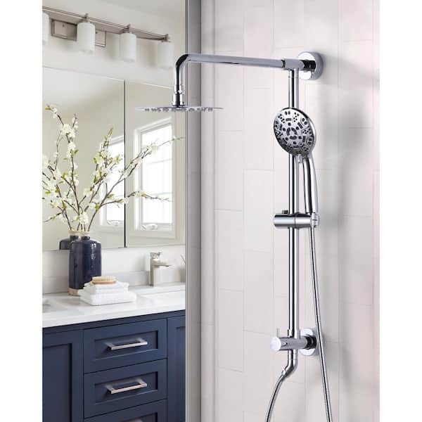7-Spray Multifunction 1.8 GPM Round Wall Bar Shower Kit with Swivel Shower Head and Hand Shower in Polished Chrome