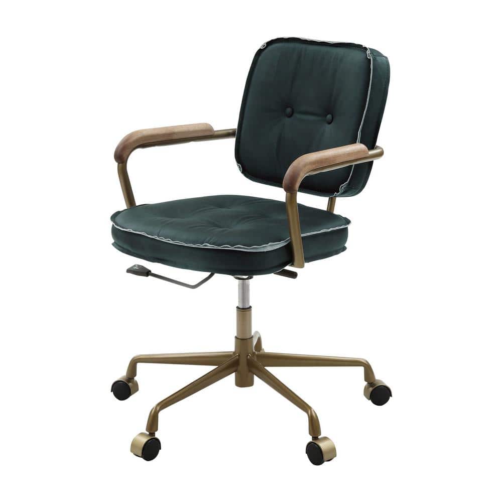 Elegant Emerald Green Leather Executive Swivel Chair with Gold Metal Base