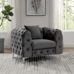 Darimore Dark Gray Flannelette Tufted Arm Chair