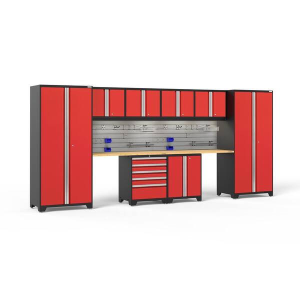 NewAge Products Pro Series 184 in. W x 84.75 in. H x 24 in. D 18-Gauge Steel Cabinet Set in Red (10-Piece)