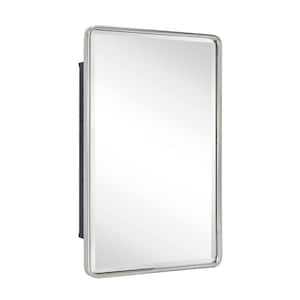 Farmhouse 16 in. W x 24 in. H Small Recessed Metal Rectangular Bathroom Medicine Cabinets with Mirror in Brushed Nickel