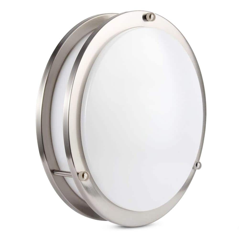 Modern 12" Brushed Nickel LED Flush Mount Ceiling Light, White Acrylic
