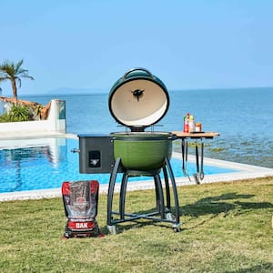Pellet Grill with Gridiron Double Ceramic Liner 4- in -1 Smoked Roasted BBQ Pan-roasted in Dark Green for Outdoors Patio