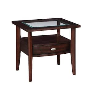 27 in. Brown Rectangle Glass End/Side Table with Metal Frame