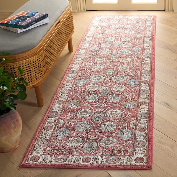 Rosewood 2 ft. x 8 ft. Ivory/Red Ornate Floral Runner Rug