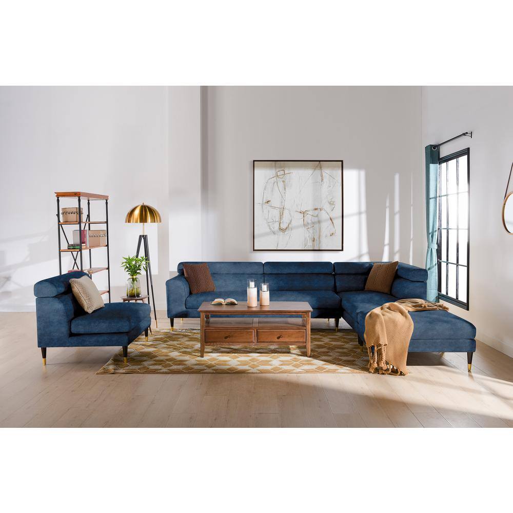Jennifer Taylor Bartelt 4 Piece Imperial Blue Velvet U Shaped Right Facing Modular Sectional Sofa With Ottoman S66120 R V002 The Home Depot