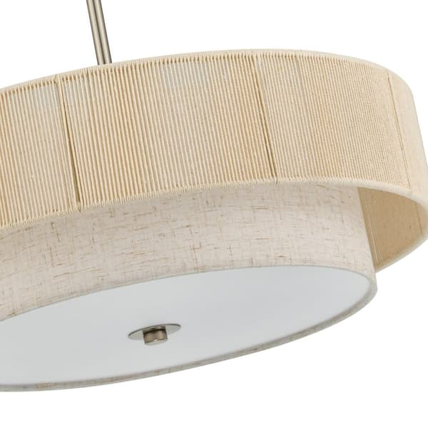 Merra 18 in. 4-Light Brushed Nickel Wide Natural Rope Rattan
