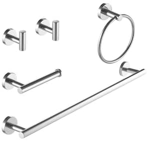 5-Piece Bath Hardware Set with Towel Bar Towel Hook Toilet Paper Holder and Towel Ring Set in Polished Chrome