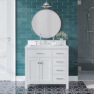 Bristol 36.25 in. W x 22 in. D x 36 in. H Single Sink Freestanding Bath Vanity in White with Carrara White Quartz Top