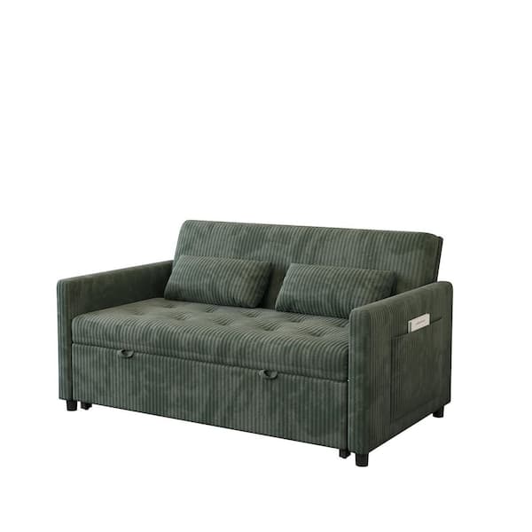 Sleeper Sofa Couch W/Pull Out Bed, 53 in. Modern Velvet Convertible Sleeper Sofa Bed, 2-Seater Seat Sofa Bed, Green