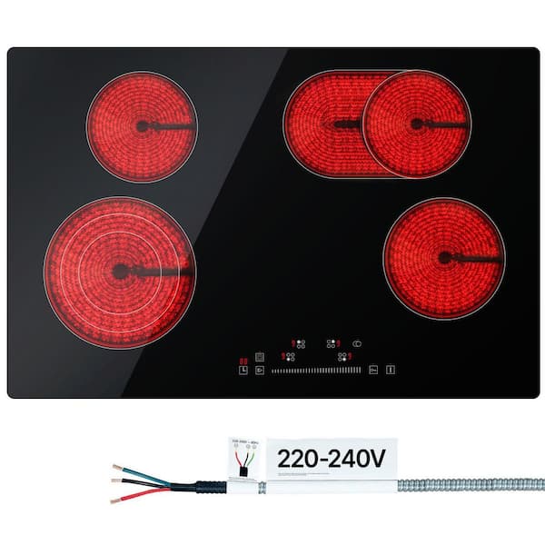 Built in Electric Stove Top 30.3 x 20.5 in. 4 Burners 240 Volt Glass Radiant Cooktop with Sensor Touch Control Timer