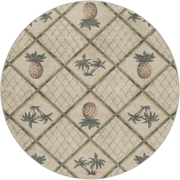 Dream Shag Premium Machine Washable Abstract ADS162 Palm 8 ft. x 8 ft. Round Rug