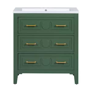 30 in. W x 18 in. D x 34 in. H Single Sink Freestanding Bath Vanity in Green with White Resin Top