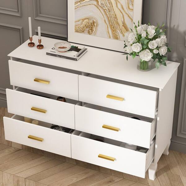 FUFU&GAGA 6-Drawer White Wooden Chest of Drawers, Dresser, Vanity, Storage  Cabinet, 31.5 in. H x 55.1 in. W x 15.7 in. D LBB-KF330021-02-c1 - The Home  Depot