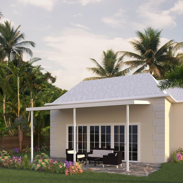 Integra 16 ft. x 10 ft. White Aluminum Attached Solid Patio Cover with 3 Posts (20 lbs. Live Load)