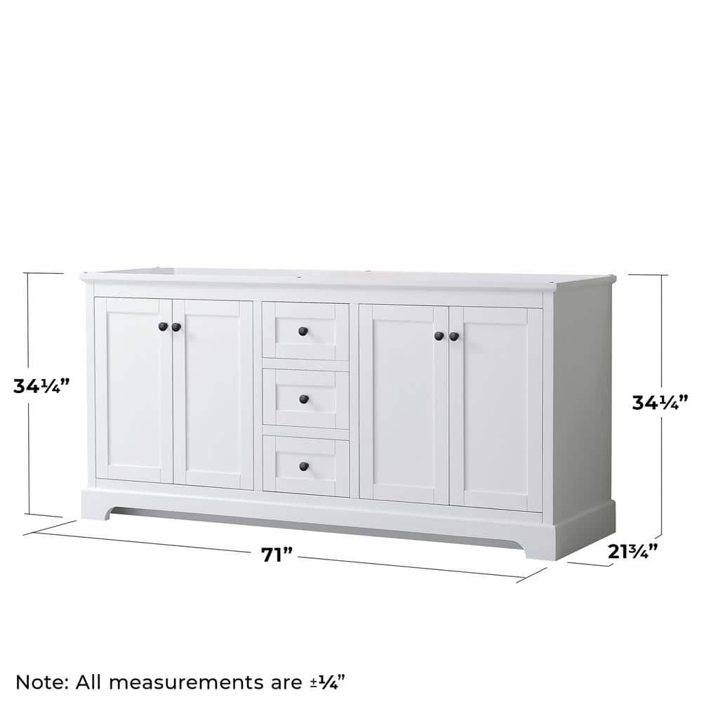 Avery 72" White Double Freestanding Vanity with Matte Black Hardware