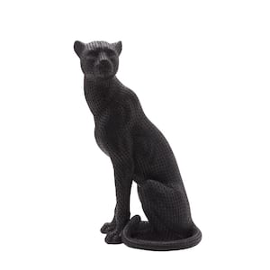 9 in. Black in Resin Sitting Leapard Figurine