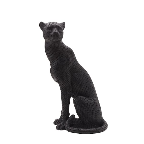 Elements 9 in. Black in Resin Sitting Leapard Figurine